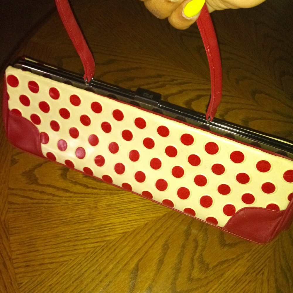 Red and white oblong purse